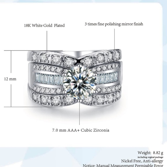 18k White Gold 3 Piece Ring Set 7mm AAA CZ - Picture 5 of 6